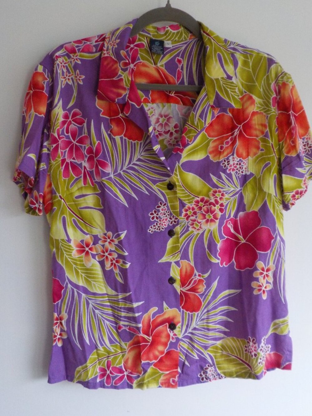 Hibiscus Collection Hawaii Blouse - Large Tropical Short Sleeve Button Up (956)